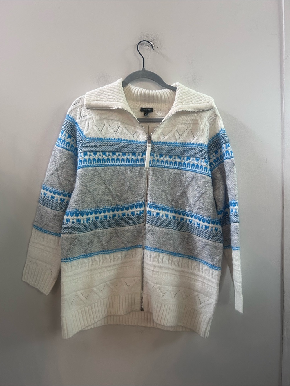 Talbots fair isle zip up sweater medium petite